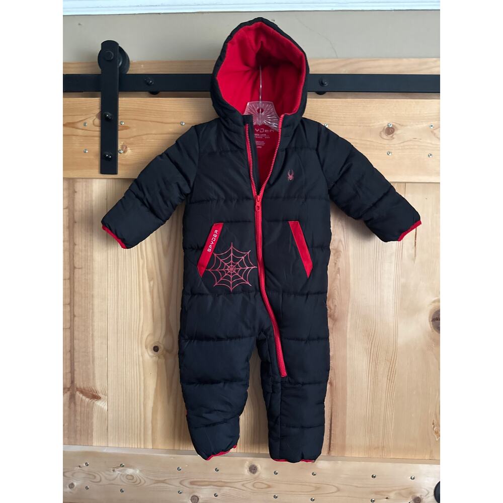 Spyder Baby One Piece Hooded Puffer Snow Suit Black Red Size 24 Month